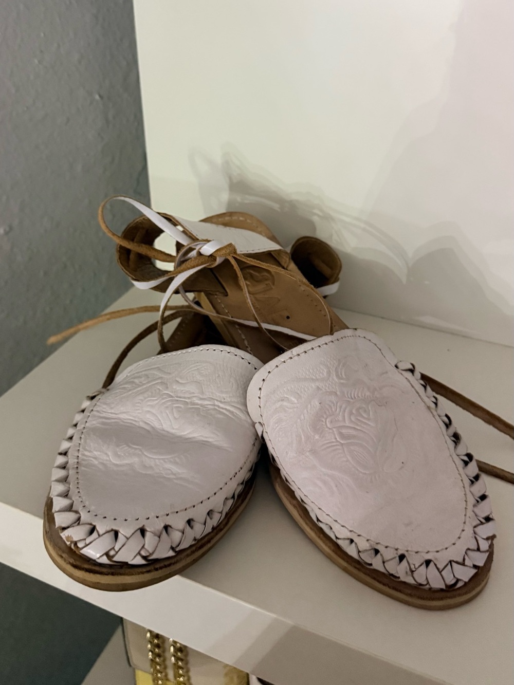Women’s White Leather Woven Mule Sandals